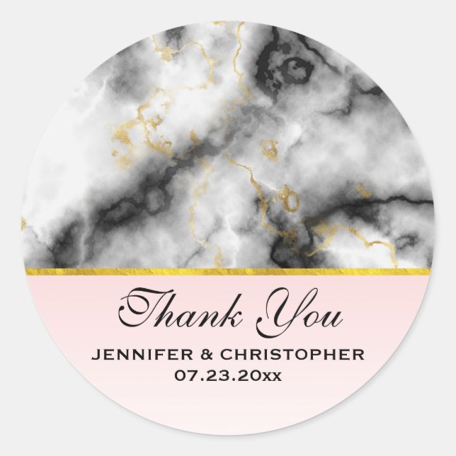 Modern White Gray Marble Wedding Thank YOu Classic Round Sticker (Front)