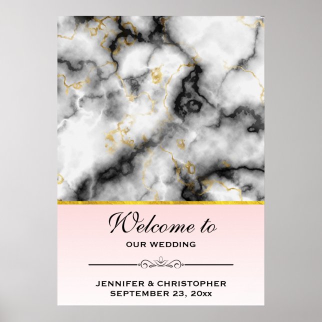 Modern White Gray Marble Wedding Welcome Poster (Front)