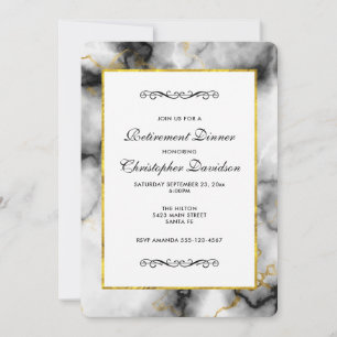 Modern White Gray Marble with Gold Ribbon Invitation