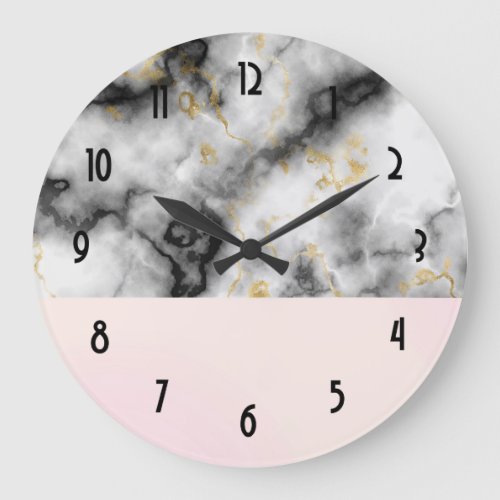 Modern White Gray Marble with Gold Ribbon Large Clock