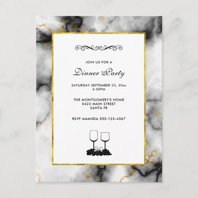 Modern White Gray Marble with Gold Ribbon Postcard (Front)