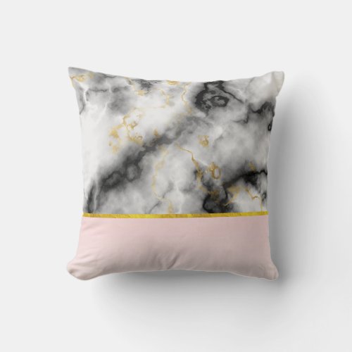 Modern White Gray Marble with Gold Ribbon Throw Pillow