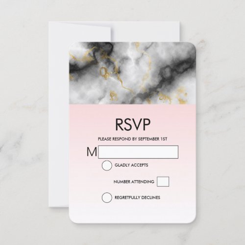 Modern White Gray Marble with Gold Ribbon Wedding RSVP Card