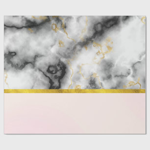 Modern White Gray Marble with Gold Ribbon Wrapping Paper