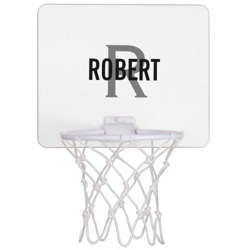 Modern white gray monogram men name   mini basketball hoop