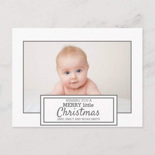 Modern White Gray Photo Merry Little Christmas Postcard (Front)
