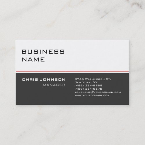 Modern White Gray Red Trendy Business Card