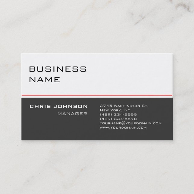 Modern White Gray Red Trendy Business Card (Front)