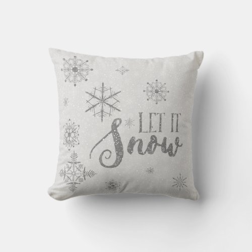 Modern white  gray snowflakes_let it snow throw pillow