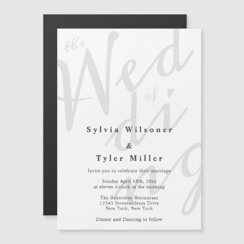 Modern White Gray Typography Wedding Magnetic Invitation