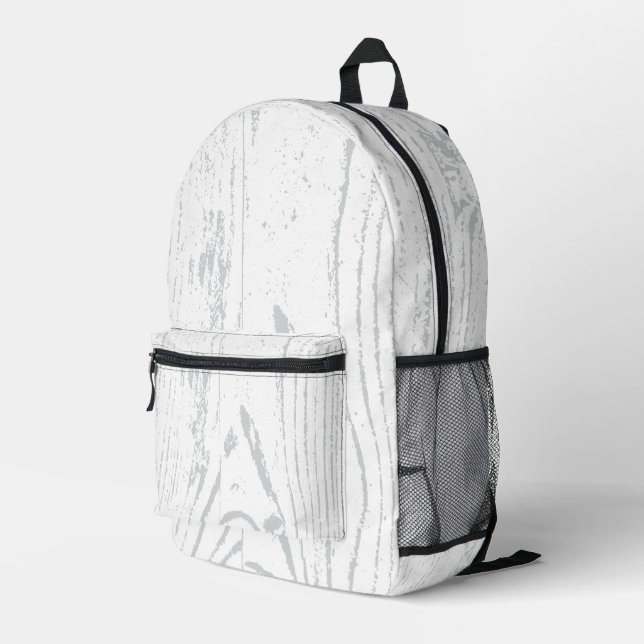 Modern White Gray Wood Grain Printed Backpack (Back Corner Right)
