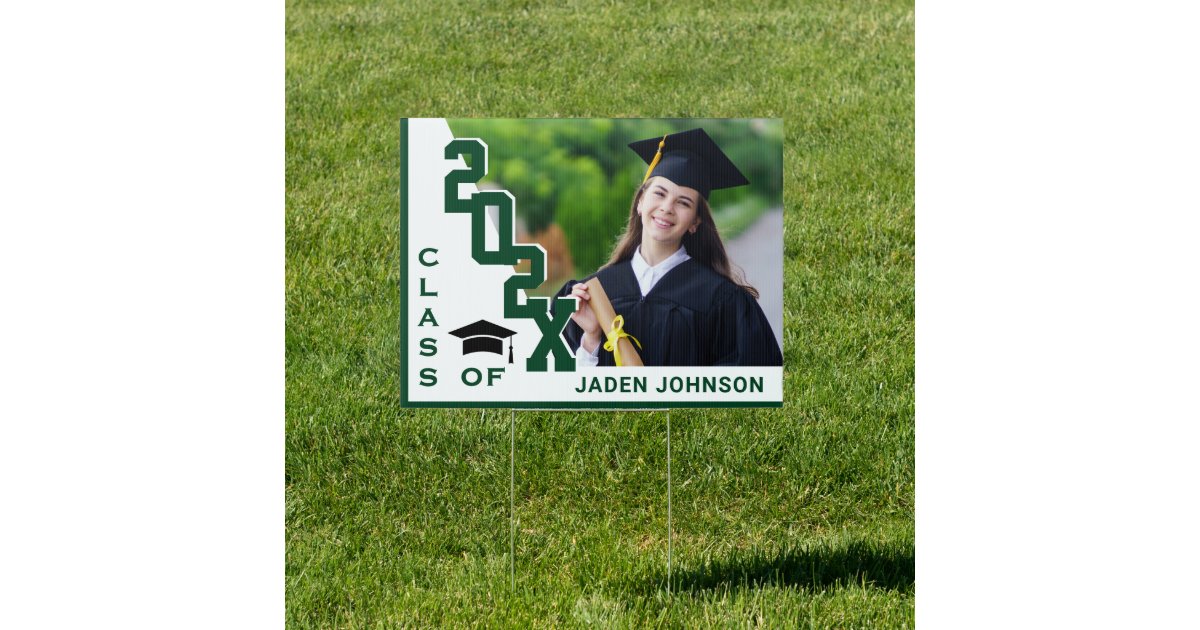 Sign 7465 Modern White Green 2026 Graduation Banner Yard Sign | Zazzle