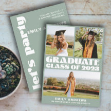 Modern White & Green 3 Photo Grad Party