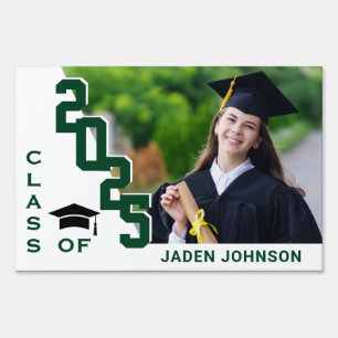 Modern White Green Graduation Banner Photo Yard Sign