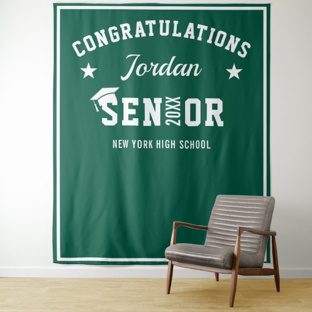 Modern White Green Graduation Photo Backdrop (In Situ)