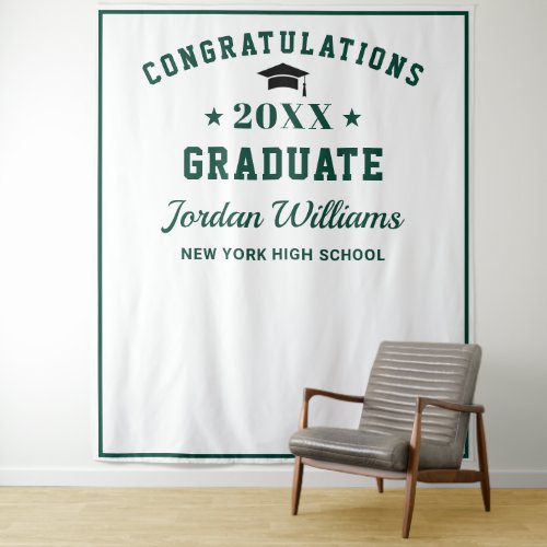 Modern White Green Graduation Photo Backdrop