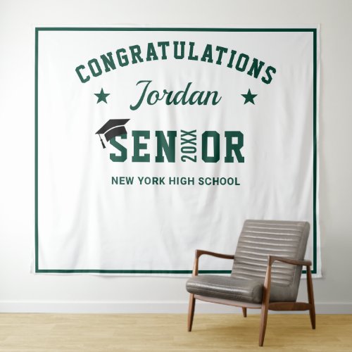 Modern White Green Graduation Photo Booth Backdrop