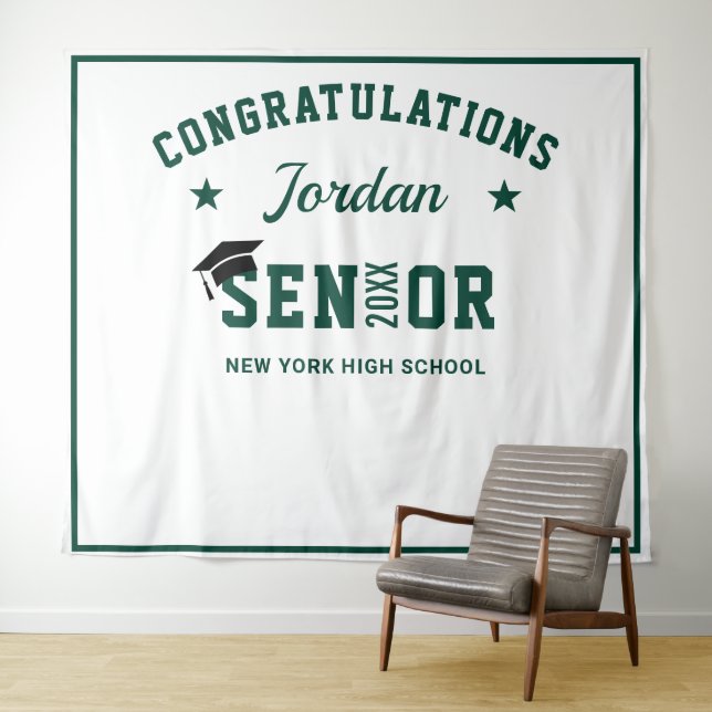 Modern White Green Graduation Photo Booth Backdrop (In Situ (Horizontal))