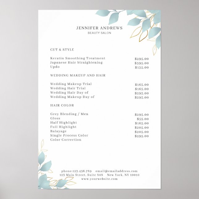 Modern White Green Leafy Poster (Front)