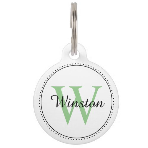 Modern White Green Personalized Monogram Name Pet ID Tag