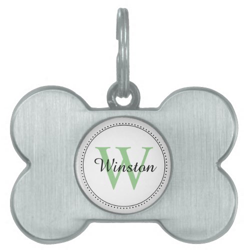 Modern White Green Personalized Monogram Name Pet ID Tag