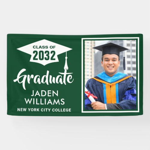Modern White Green PHOTO Graduation Banner
