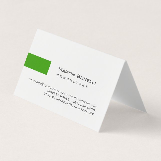 Modern White Green Simple Consultant Business Card (Front)