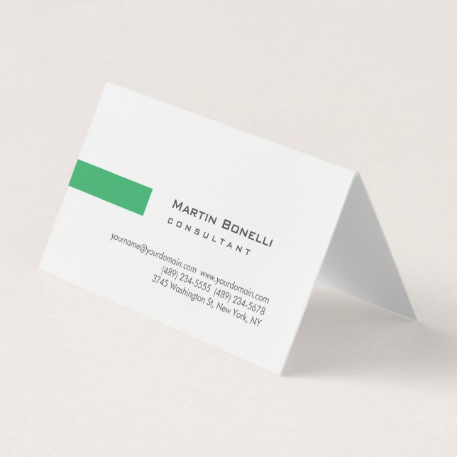 Modern White Green Simple Consultant Business Card (Front)