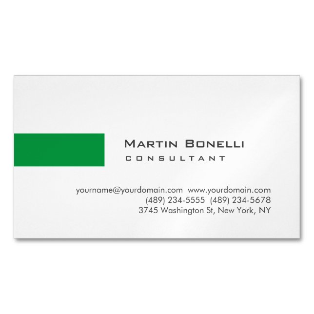 Modern White Green Simple Consultant Business Card Magnet (Front)