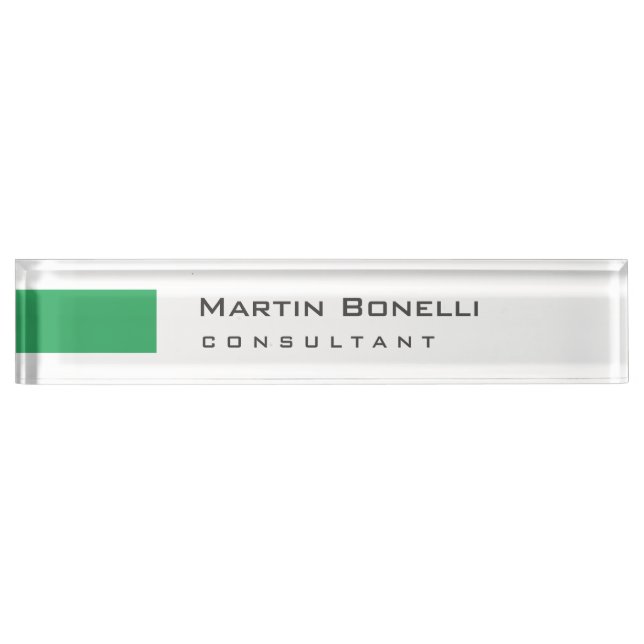 Modern White Green Simple Consultant Desk Name Plate (Front)
