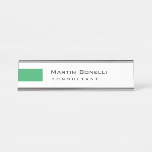 Modern White Green Simple Consultant Desk Name Plate