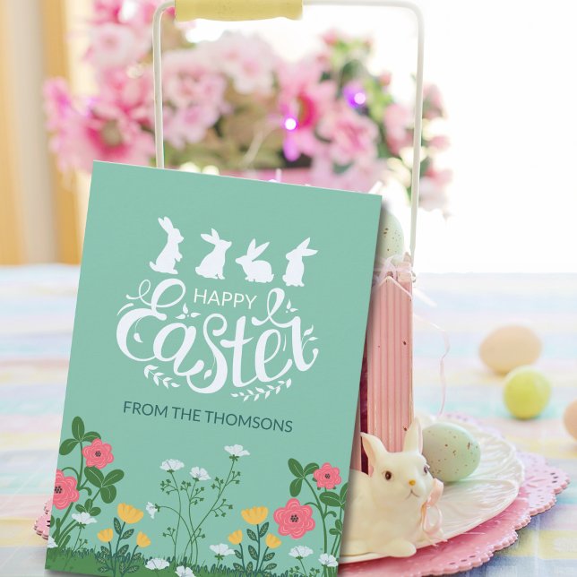 Modern White Green Spring Wildflower Happy Easter  Holiday Card (Creator Uploaded)