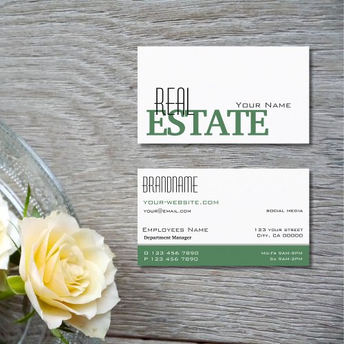 Modern White Green Stylish Simple and Professional Business Card