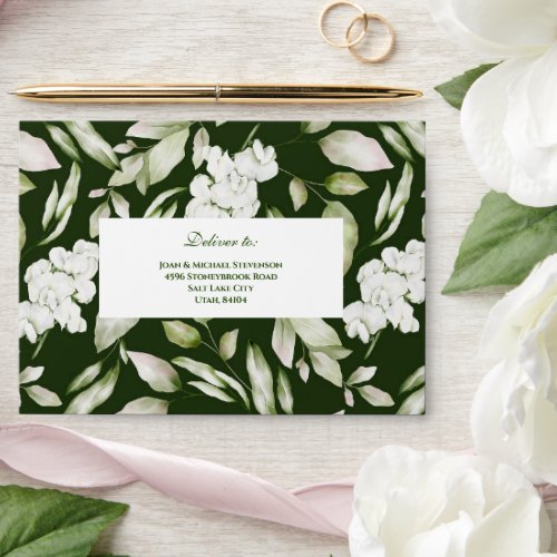 Modern White Greenery Flower Wedding Pre_addressed Envelope