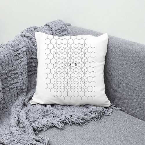 Modern White  Grey Abstract Personalized Monogram Throw Pillow
