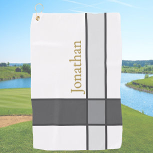 Modern white grey and gold minimalist custom name golf towel