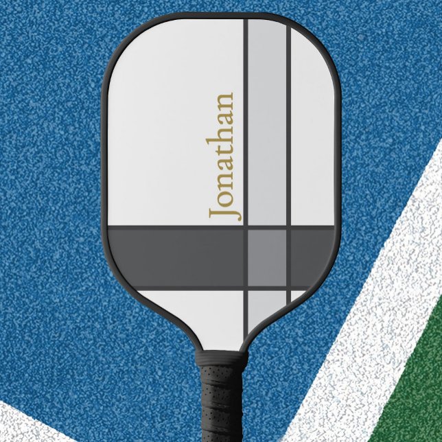 Modern white grey and gold pickleball cool paddle (Creator Uploaded)
