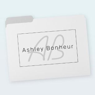 Modern White Grey & Black Cool Name & Monogram File Folder