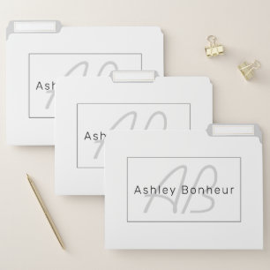 Modern White Grey & Black Cool Name & Monogram File Folder