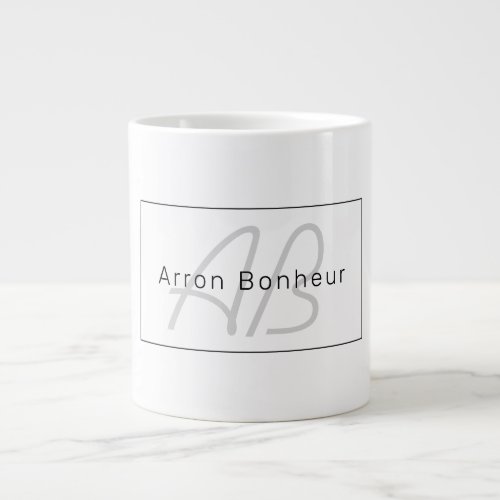 Modern White Grey  Black  Cool Name  Monogram Giant Coffee Mug