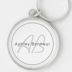 Modern White Grey & Black Cool Name & Monogram Keychain