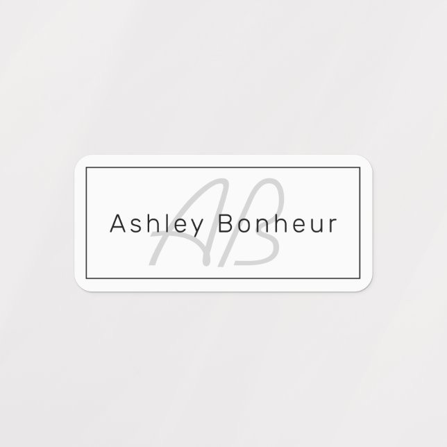 Modern White Grey & Black | Cool Name & Monogram Labels (Design 1)
