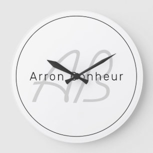 Modern White Grey & Black Cool Name & Monogram Large Clock
