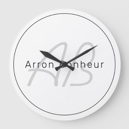 Modern White Grey  Black  Cool Name  Monogram Large Clock