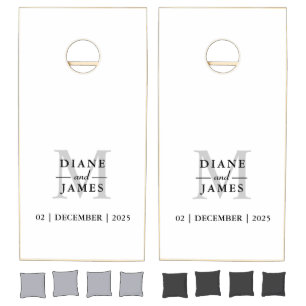 Modern White Grey Custom Wedding Monogram Cornhole Set