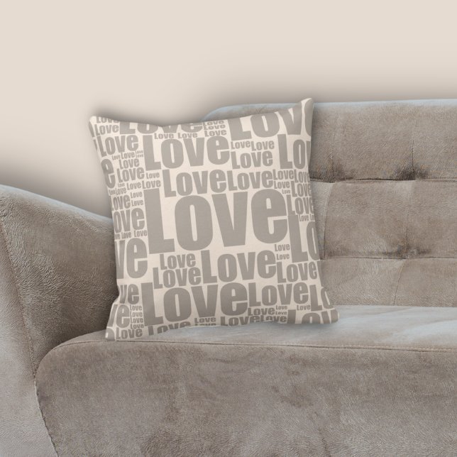 Modern White & Grey Love Typography Pattern Throw Pillow (Modern White & Grey Love Typography Pattern Throw Pillow)