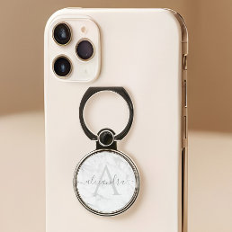 Modern White &amp; Grey Marble Custom Name &amp; Monogram Phone Ring Stand