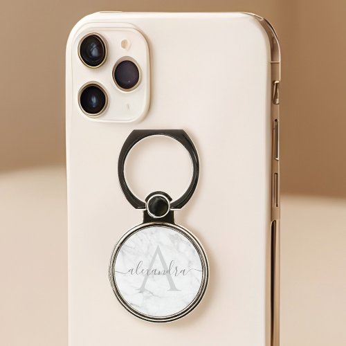 Modern White  Grey Marble Custom Name  Monogram Phone Ring Stand