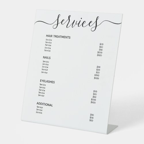 Modern White Hair Stylist Price List Service Menu Pedestal Sign