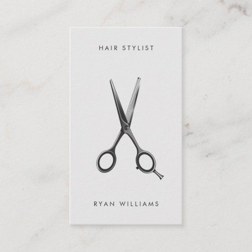Modern white hair stylist salon scissor minimalist business card